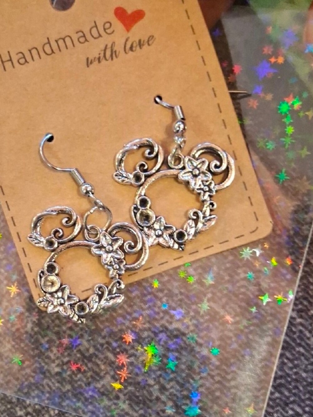 $8 Each Or Bundle 5/$20 Handmade Silver Floral Minnie Mouse Inspired Earrings
